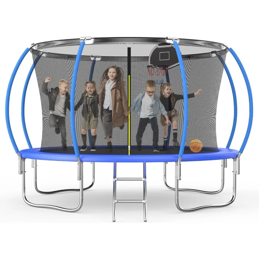 ترامبولين خارجي 8FT 10FT 12FT 14FT 16FT مع طوق كرة سلة مدمج للترفيه في الفناء الخلفي مناسب للبالغين ASTM C
