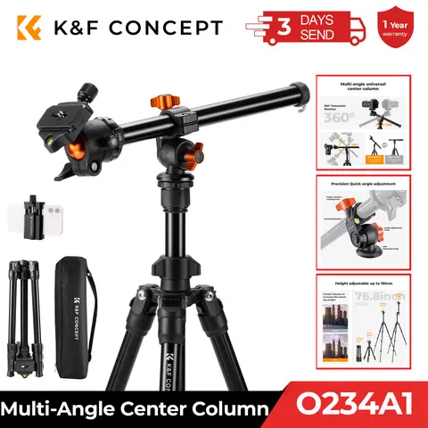 K&F Concept Statyw do aparatu Obrotowy 76,7-calowy wielokątny kolumna środkowa Lekki statyw podróżny do lustrzanek cyfrowych o udźwigu 8 kg/17,6 funta z głowicą kulową