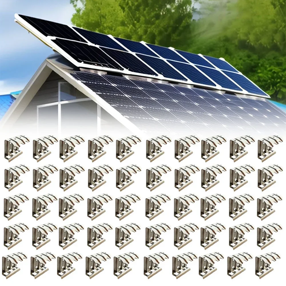 50Pcs Solar Panel Water Drainage Clips Stainless Steel Photovoltaic Panel Water Drained Away Clip Dust Remove Self-Cleaning
