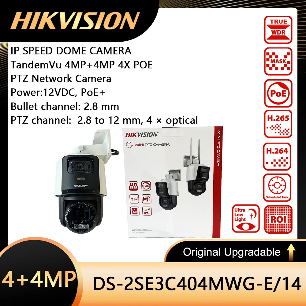 Original HIKVISION DS-2SE3C404MWG-E/14 TandemVu 4MP 4x IR Network Speed Dome POE PTZ Camera with Human & Vehicle Detection