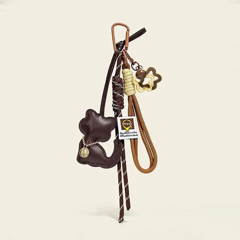 1Pcs Cat Shape Star Bag Pendant Braided Rope Keychain Leather Mobile Phone Lanyard Hanging Decoration Accessories Gifts