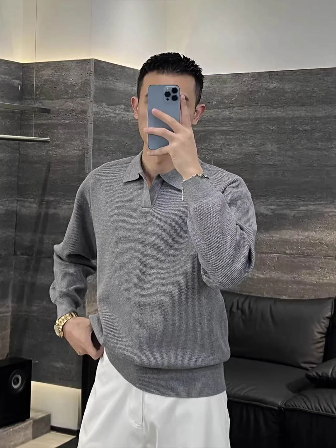 

Мужская вязаная рубашка с длинным рукавом, простой отложной воротник, из пряжи каме, для отдыха, теплая, модная, повседневная одежда