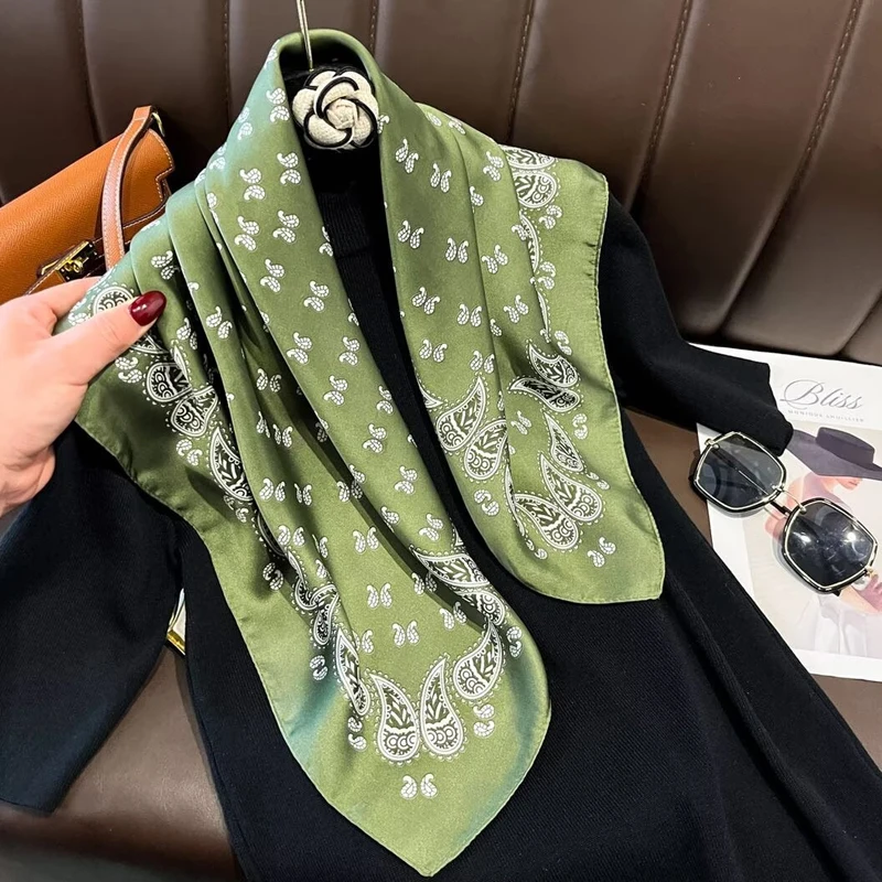 1PCS New Fashion Luxury Silk Feeling 70cm Square Scarf Women Satin Neckerchief Hair Band Foulard Bandana Echarpe Tie Shawl Wraps