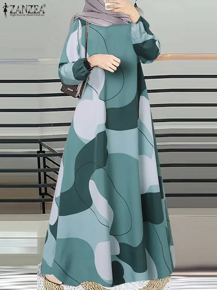 

ZANZEA Women Bohemian Floral Printed Muslim Dress Autumn O Neck Long Sleeve Kaftan Abaya Sundress Casual Ramadan Turkey Vestido