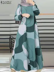 ZANZEA Women Bohemian Floral Printed Muslim Dress Autumn O Neck Long Sleeve Kaftan Abaya Sundress Casual Ramadan Turkey Vestido