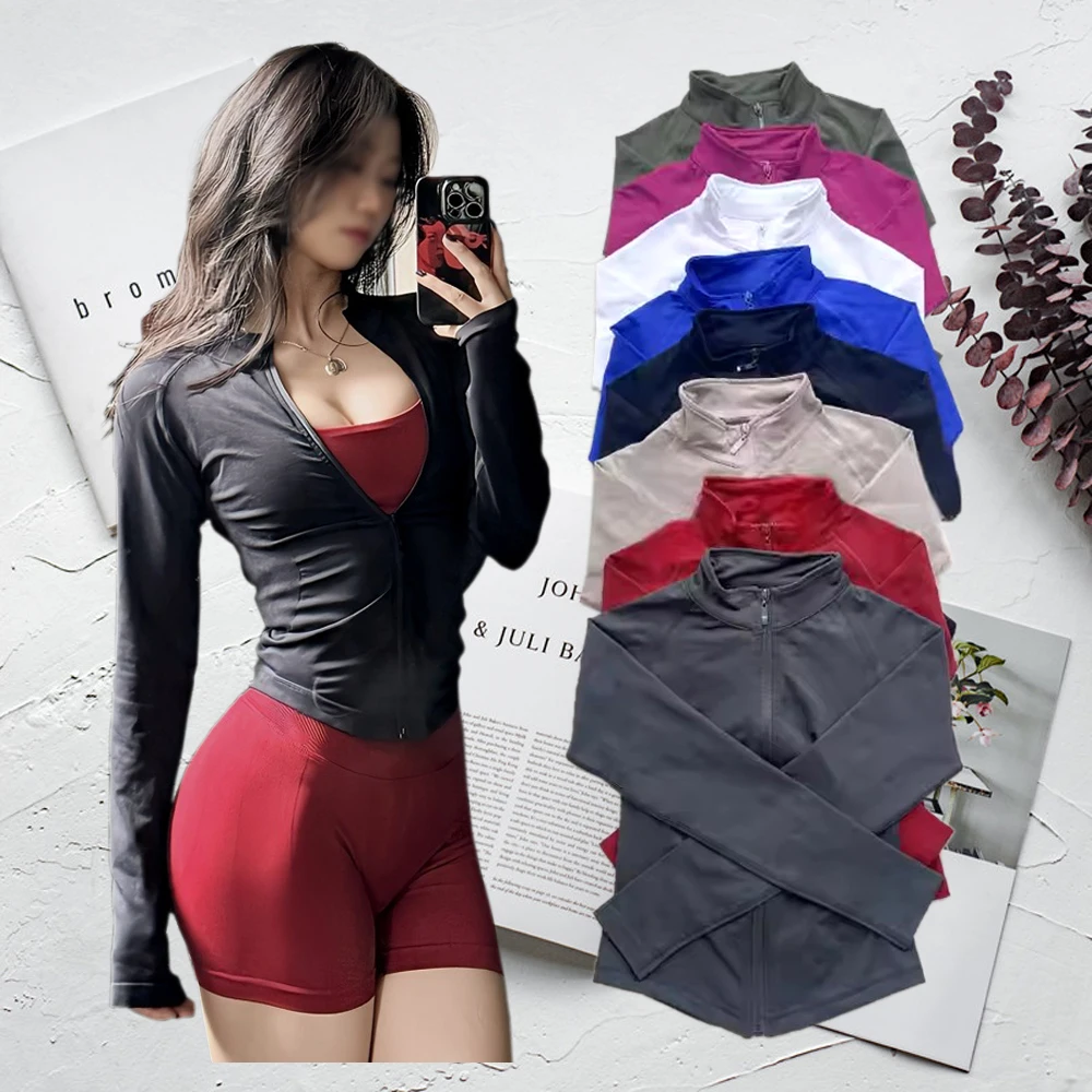 

Fitness Stand Up Collar Jacket, Sports Jacket, Women's Tight Fitting Plastic Waist Yoga Suit, Zipper Sweater, Seamless Top