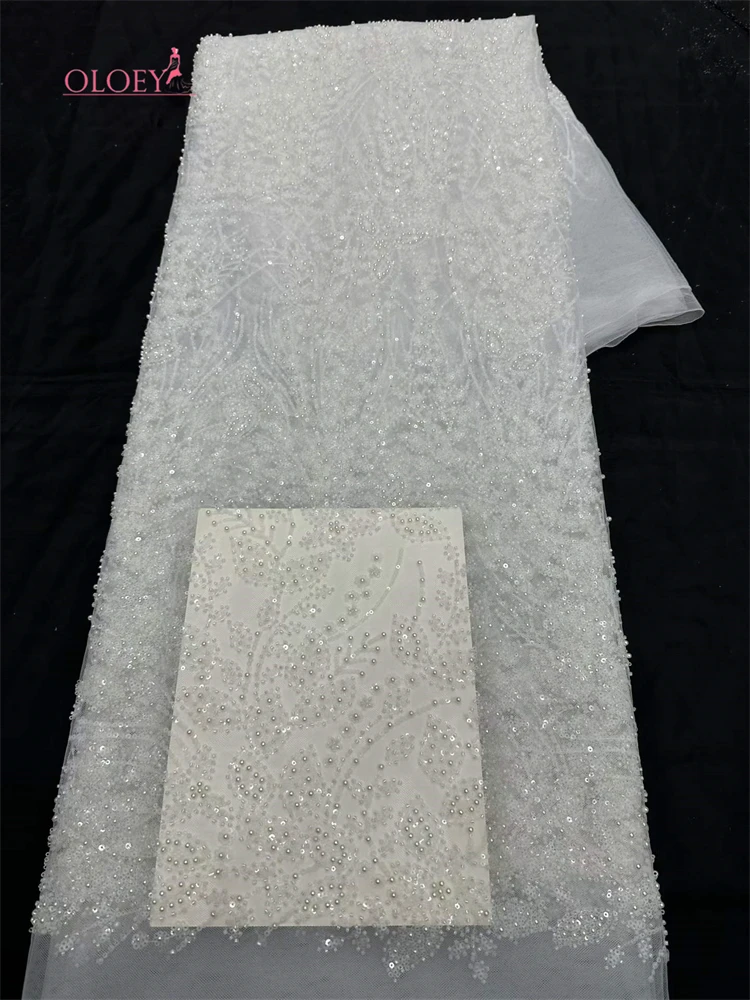 

African Bead Lace Fabric 2026 High-Quality Nigerian Chiffon Sequin Lace Fabric Suitable For Wedding Party Dress Sewing