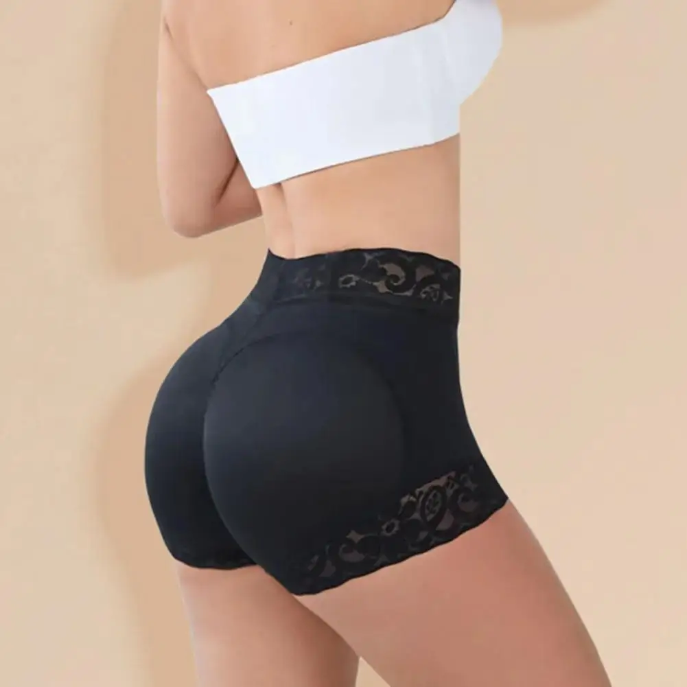 Women Butt Shaper High Waist Tummy Control Elastic Plus Size Slim Figure Shaping Underpants with Lace Belt Steel Bones Hip-Shapi