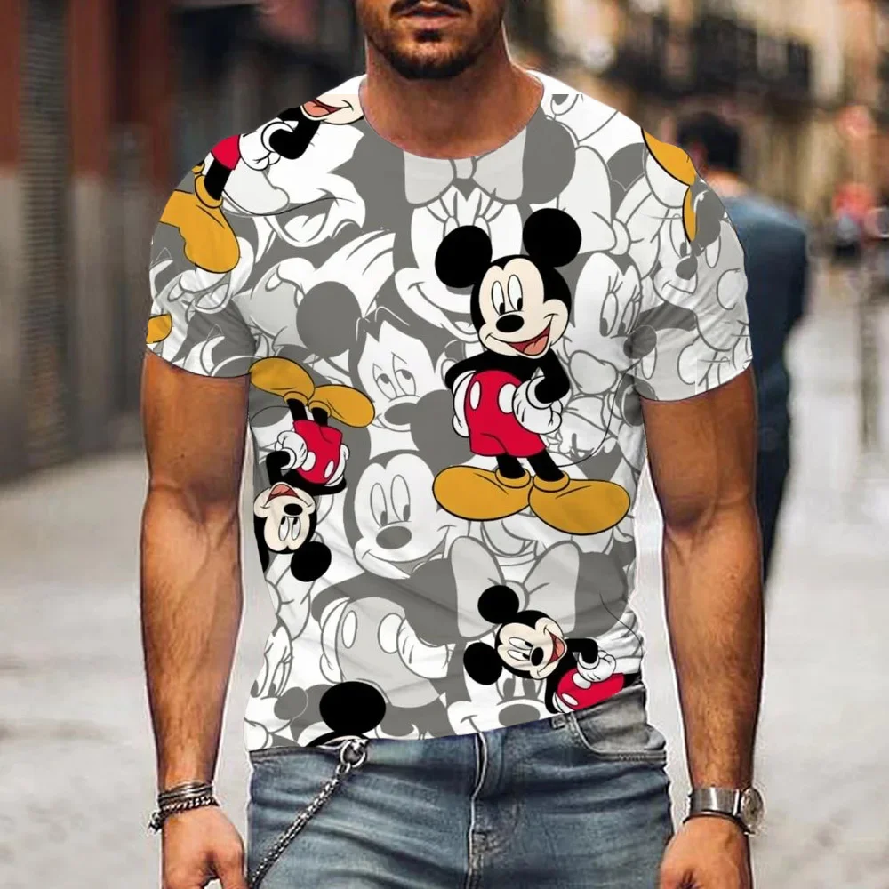 Kaus pria motif 3D, pakaian anak kasual, kaus atasan jalanan, kaus motif 3D, Mickey Mouse, baru, 2024