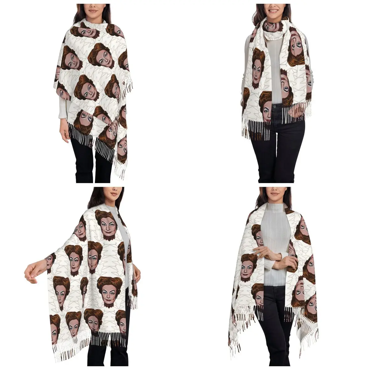 جوان كروفورد - وشاح بدون أسلاك وشاح شرابة أوشحة نسائية شالات دافئة ناعمة ويلتف شال كبير للخريف والشتاء