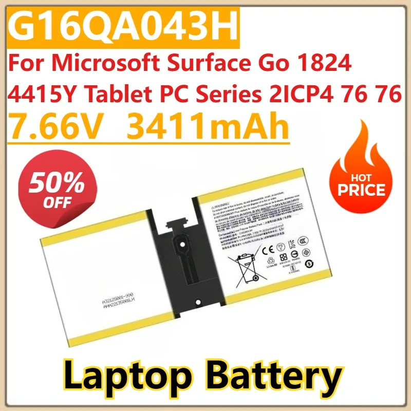 

Новый аккумулятор для ноутбука G16QA043H 7,66 В 3411 мАч для Microsoft Surface Go 1824 4415Y, серия планшетных ПК 2ICP4 76 76 76
