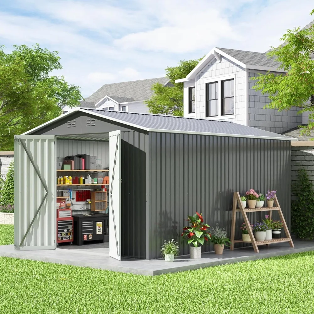 

10x12 FT Outdoor Storage Shed, Large Metal Tool Sheds with Updated Frame Structure and Lockable Doors, Garden Shed