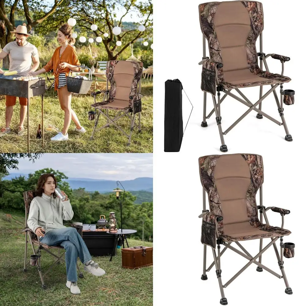 

Portable High-Back Hunting Seat with Padded Arms, Cup Holder, and Carry Bag for Outdoor Activities