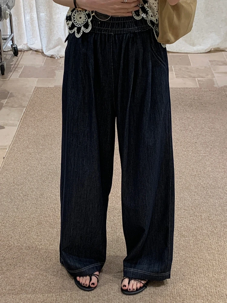 

Korean Sle High Waist Wide Leg Jeans Women's Summer Thin Elastic Waist Long Pants Casual Loose Fit Versatile Jeans