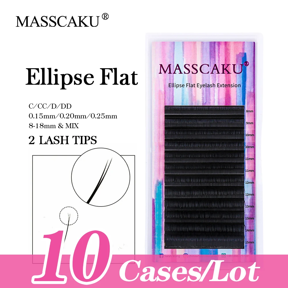 

10cases/lot MASSCAKU 12Lines 0.15/0.20/0.25mm 100% Faux Matte Deep Black Lashes Ellipse Flat Lash Soft Natural Eyelash Supplies