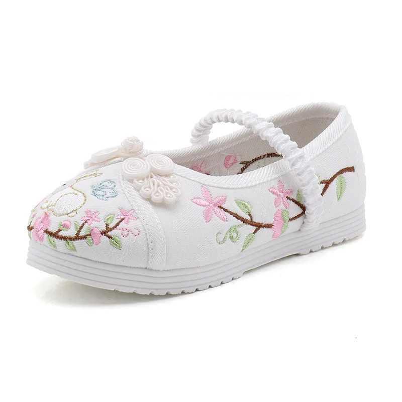 Children Vintage Hanfu Shoes Chinese Style Girls Flowers Rabbits Embroidered Students Dancing Flats Princess Slip on 25 To 36