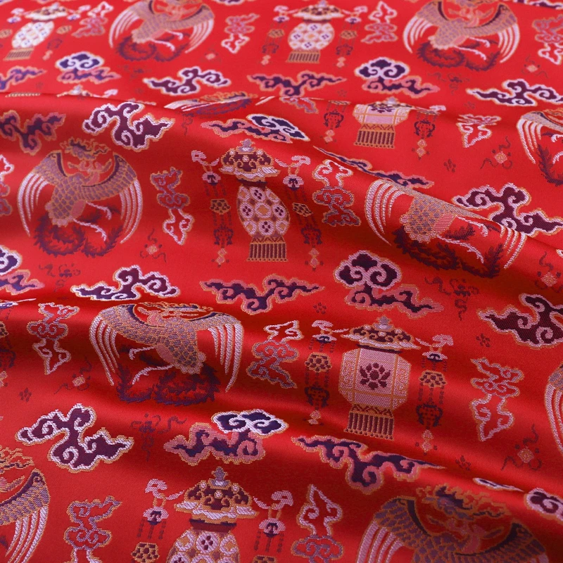 Phoenix Flower Light Jacquard Brocade National Trend Blouse Vest Fabric Traditional Costume Clothing Material Wholesale