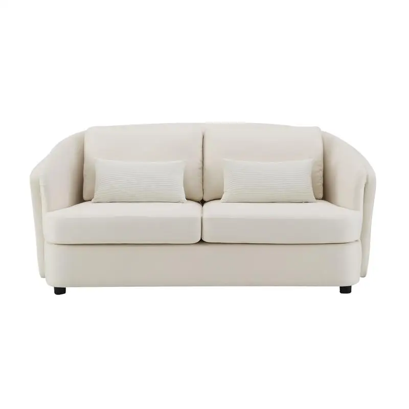 Beige Linen Loveseat with 2 Throw Pillows