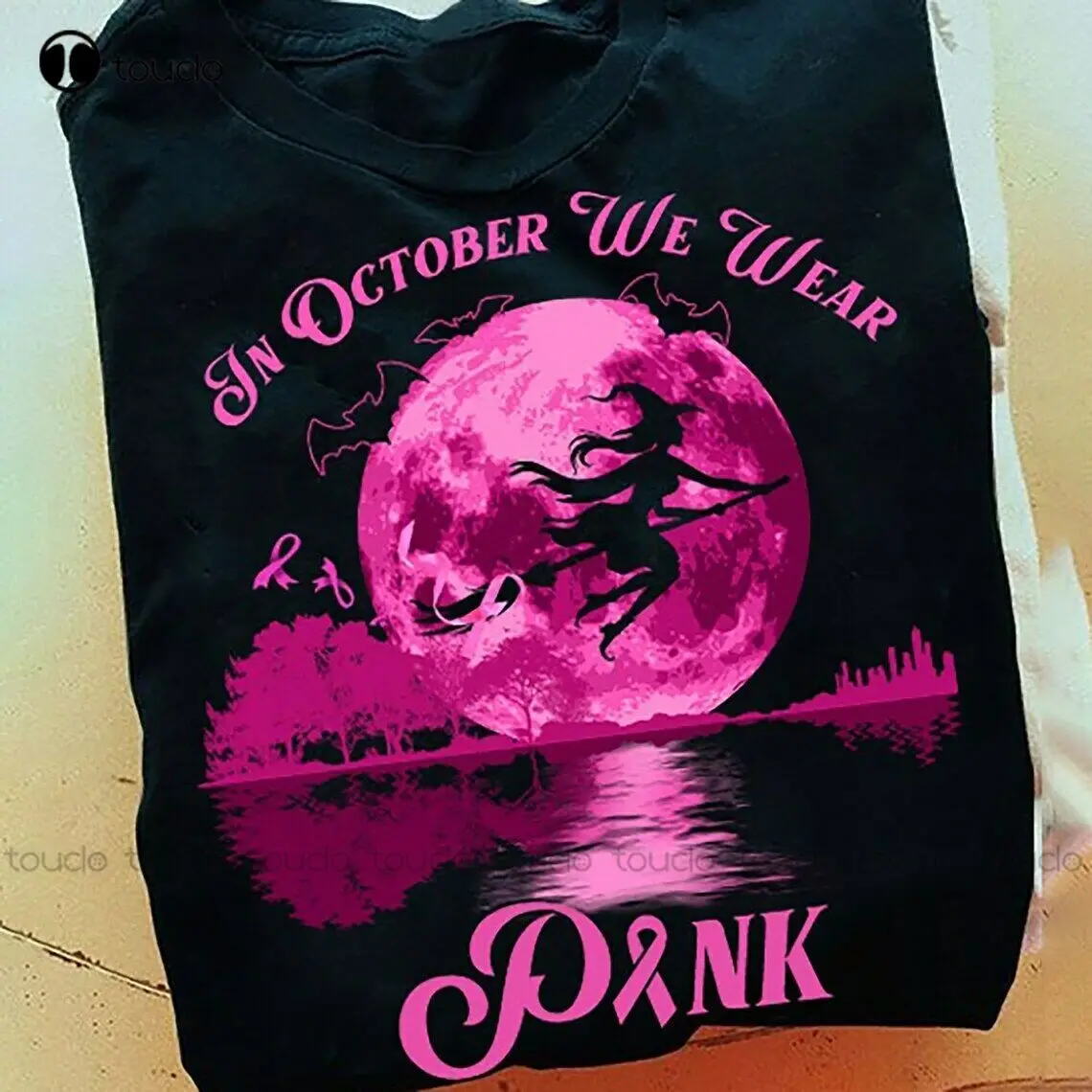 In October We Wear Pink Breast Cancer Awareness Witch Halloween T-Shirt Tshirts Shirts For Men Custom Aldult Teen Unisex Xs-5Xl