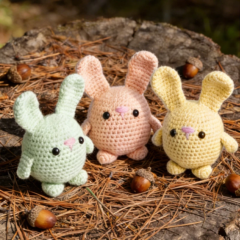 DIY Crochet Bunny Kit for Beginners 3 Colors Cute Rabbit Amigurumi Crochet Kit with Yarn Hook Accessories Step-by-Step Instructi