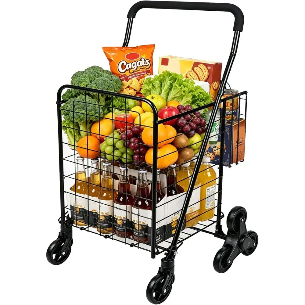 

Collapsible Utility Cart with 360° Swivel Wheels, Tri-Wheel Design, Extendable Handle, for Laundry, Travel (Black)