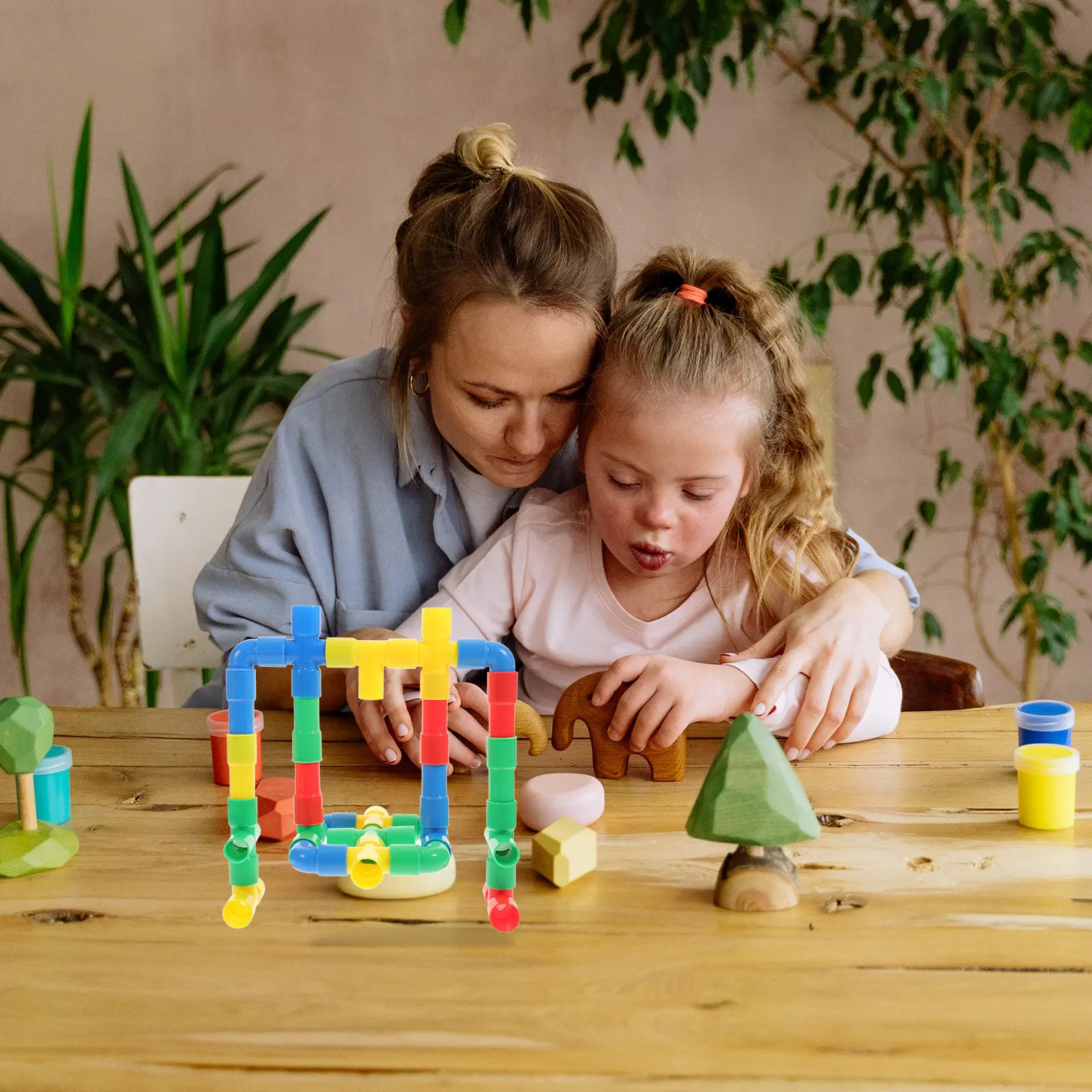 

1Set Pipe Blocks Kids Educational Multi Colored Plastic Insert Pieces Early Learning Construction Set for Imagination