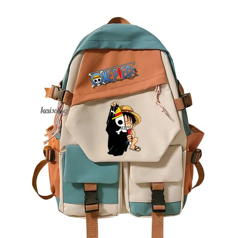 Mochila de desenho animado One Piece Graffiti para homens e mulheres, INS Cool Capacity, Monkey D Luffy, bolsa para laptop