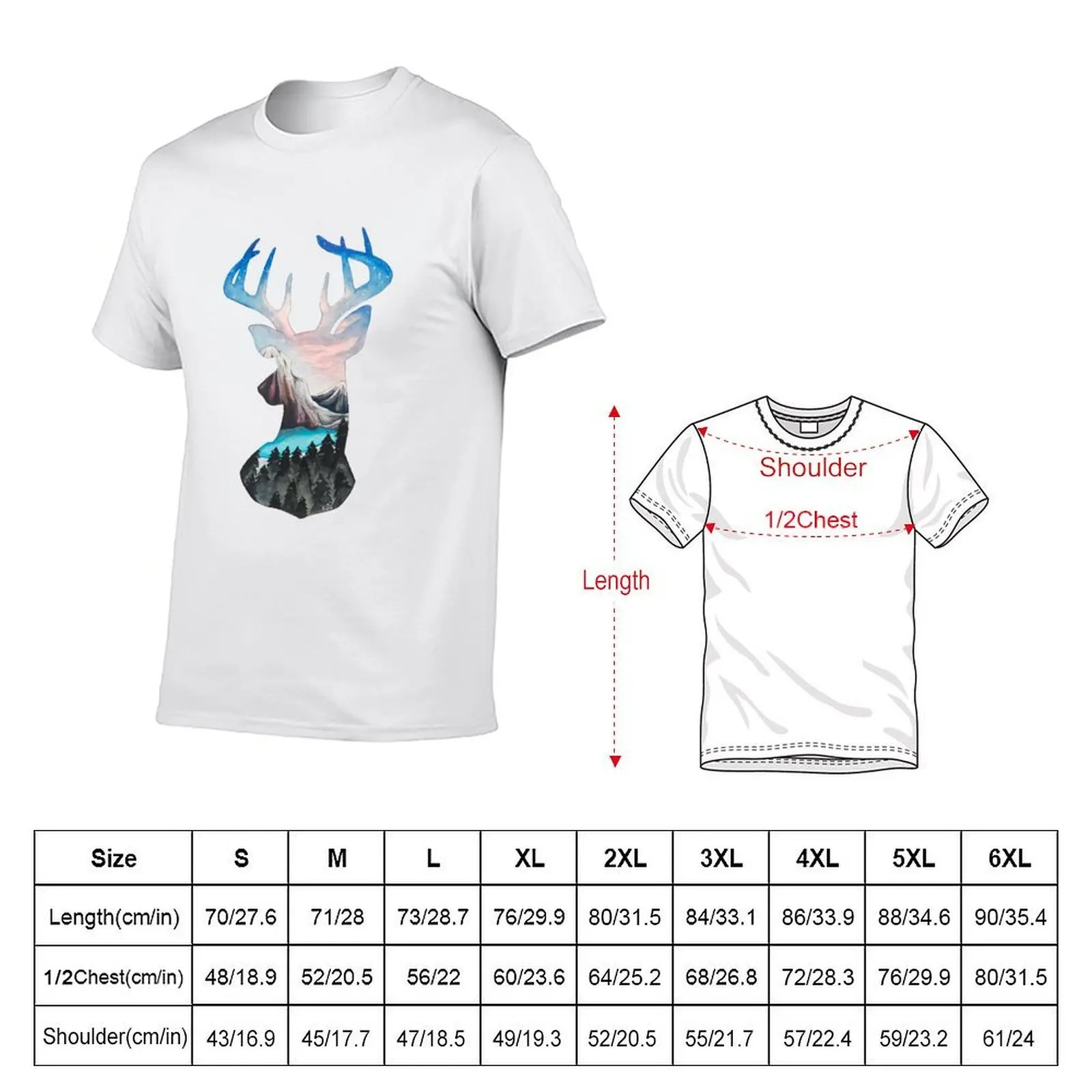 Forest Mountain Deer Watercolor T-Shirt cotton t shirts man 100% man t shirts for men T-Shirt