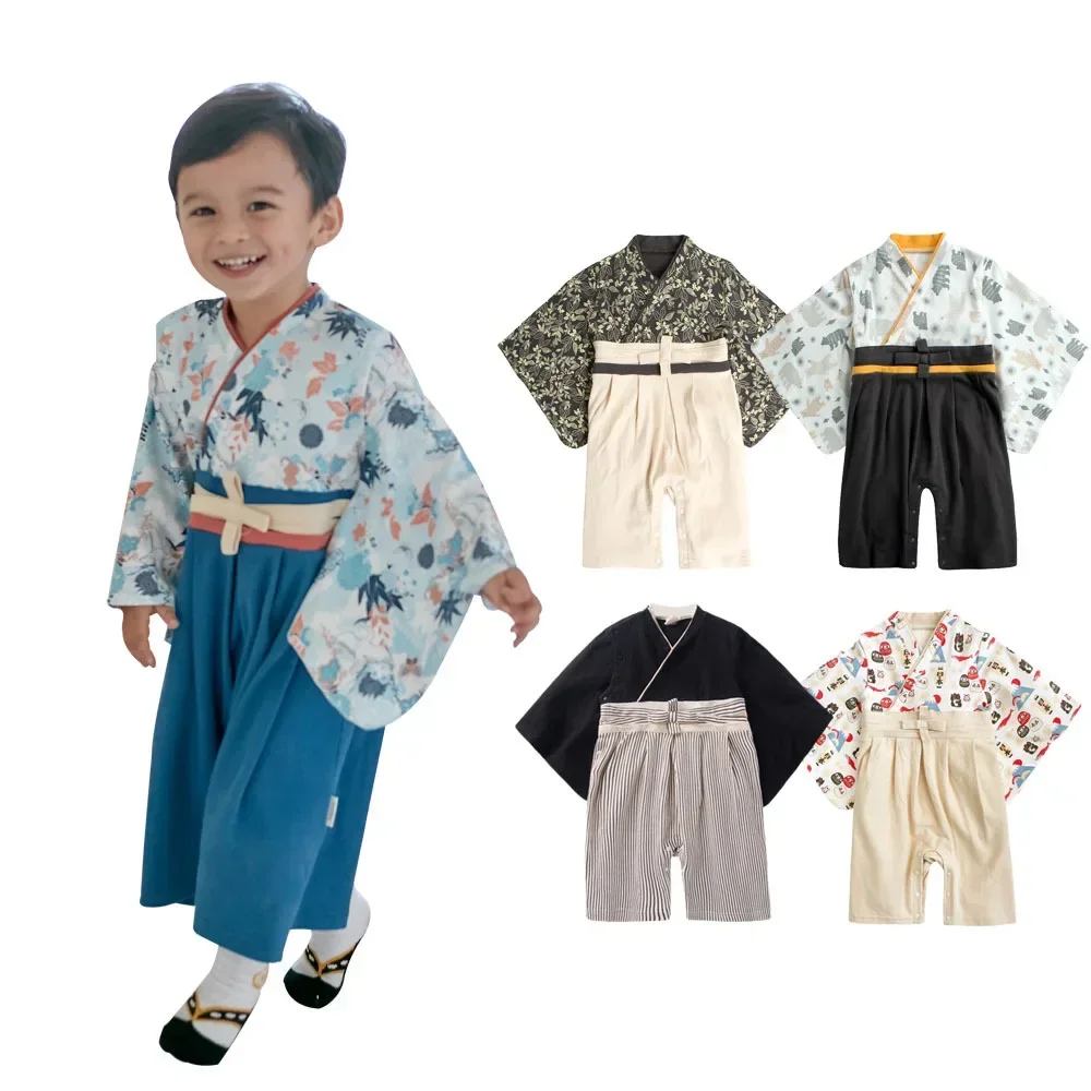 Spring And Autumn Baby Romper Baby Cotton Bodysuit 0-2 Year Old Japanese Boys' Kimono Bodysuit Infant Costume Baby Boy Clothes