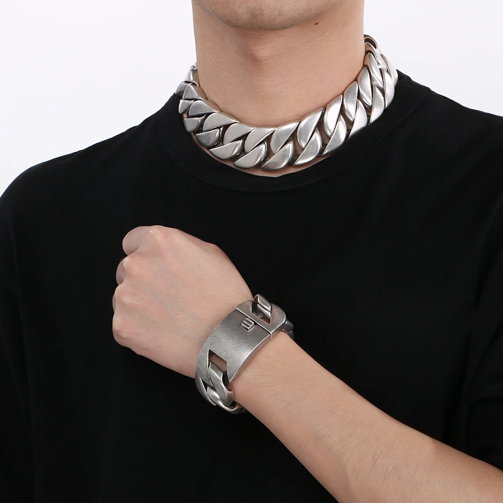 Viking Heavy Cuban Chain Stainless Steel Jewelry Men Women Banquet Party Necklace Bracelet Set Choke Chain Conjuntos de Joyas