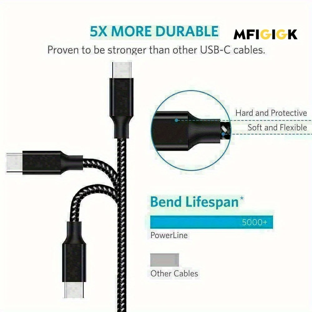 MFIGlGK [Szybka ładowarka] 5 szt. Kabli USB C typu C |   Szybka ładowarka, kabel do transmisji danych 10FT |   Kabel USB typu C do szybkiego ładowania