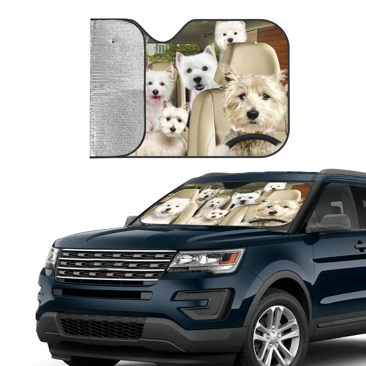 Westie West Highland Terrier Dog Personality Windshield Sunshade 76x140cm Animals Driver Foils Sunshade Visor Solar Protect