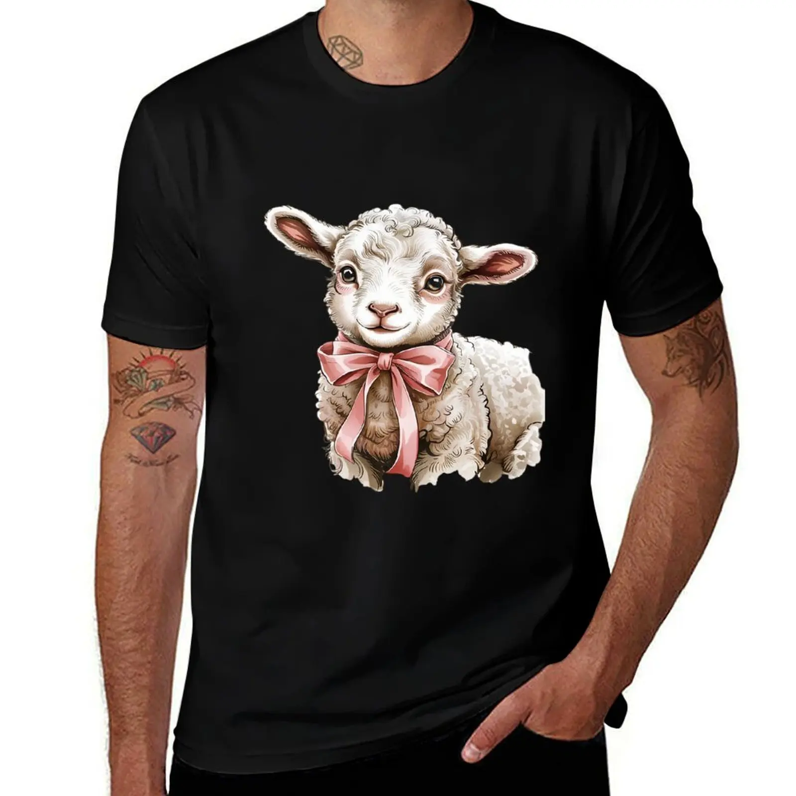 

Coquette Lamb in Cute Pink Bow Girlcore T-Shirt quick-drying tees valentines clothes graphic tee shirt outfits for men