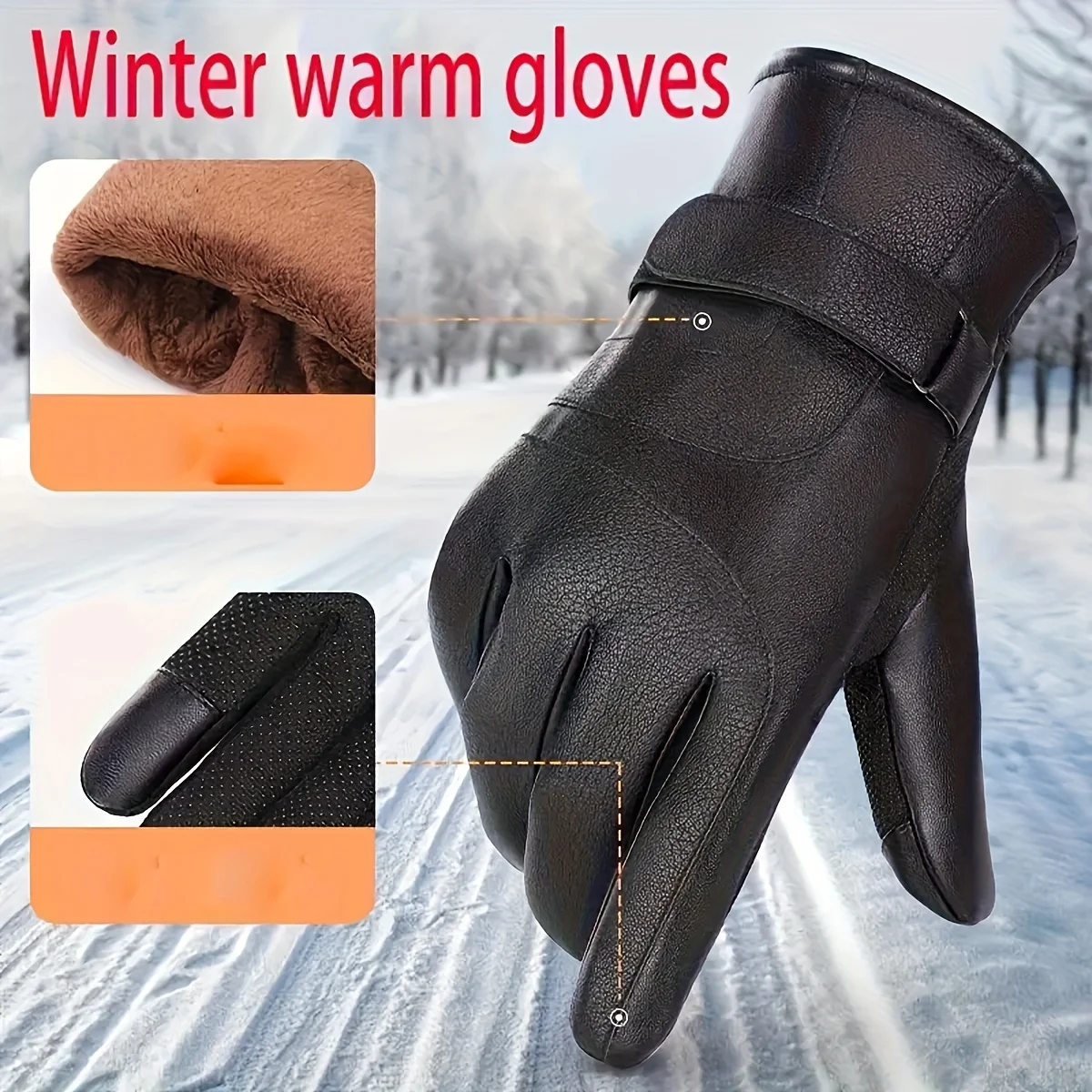 Men's Touchscreen Winter Gloves, with PU Leather Lining for Added Warmth, Suitable for Motorcycles and Smartphone Operation.