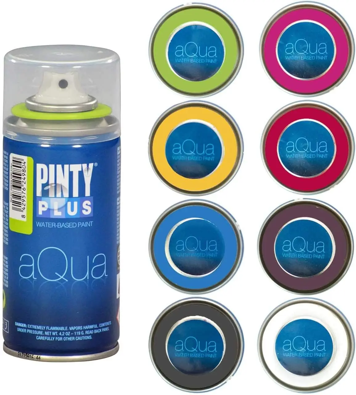 Pintyplus Aqua Mini Spray Paint - Art Set Of 8 Water Based 4.2Oz Cans. Ultra Matte Finish. Perfect For Arts & Crafts. Works On