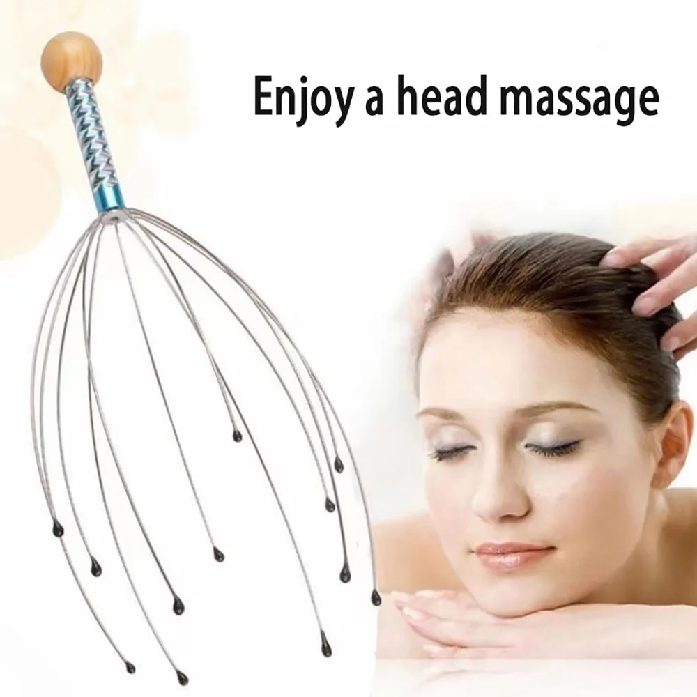 1/2PC Octopus Head Massager Stainless Steel Engraved Head Relaxer Brain Massage Claw Scalp Scratcher Itch Reliever Random Color