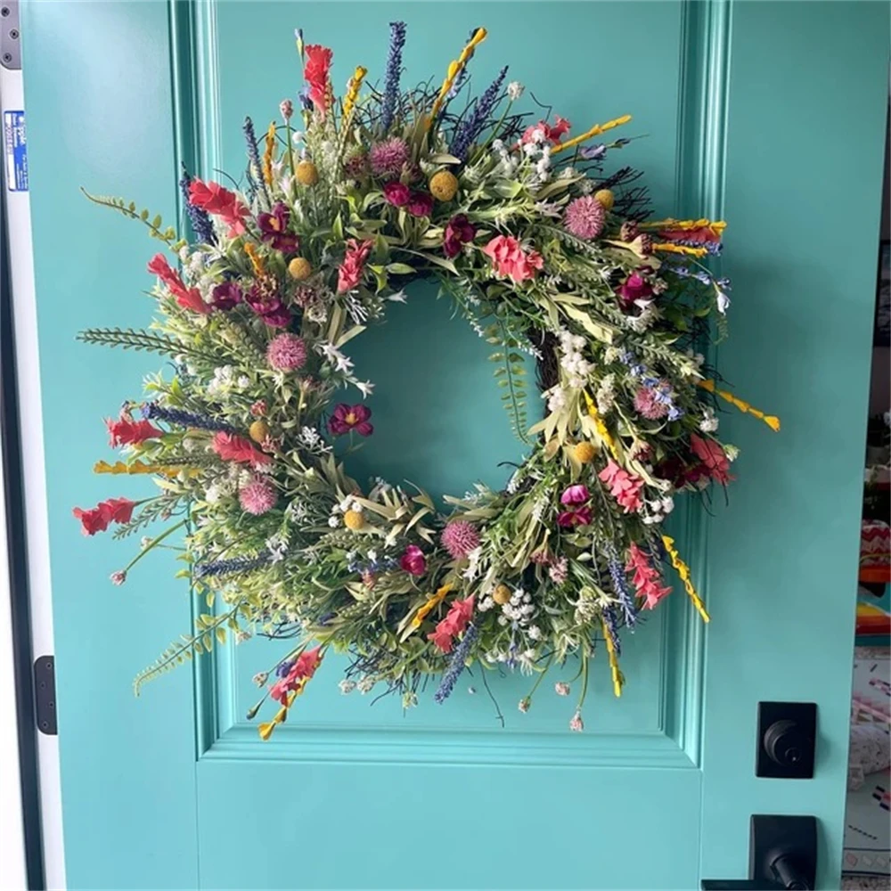 

Artificial Spring Wreath 45cm Spring Wreaths for Front Door Summer Wreath with Daisy Flowers for Indoor Porch Farmhouse Decor