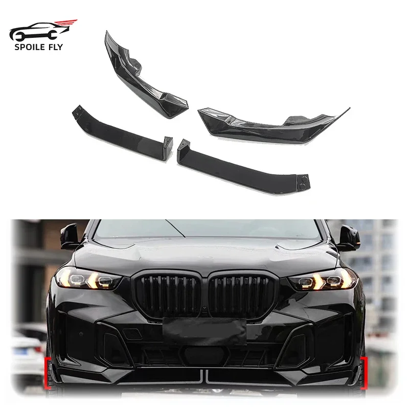 

4Pcs For BMW X5 G05 X6 G06 23+ M Sport LCI 30d 40i M60i High Quality ABS Front Bumper Lip Spoiler Glossy Black Carbon Fiber Look