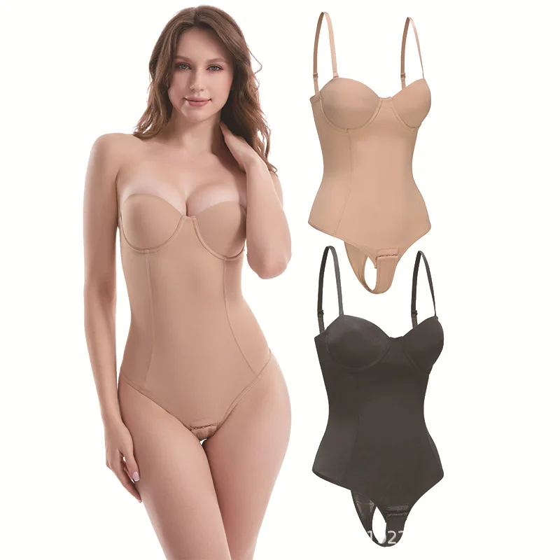 Strapless Thong Shapewear Bodysuit for Women, Underwire Built-in Bra Tummy Control Multiway Body Shaper