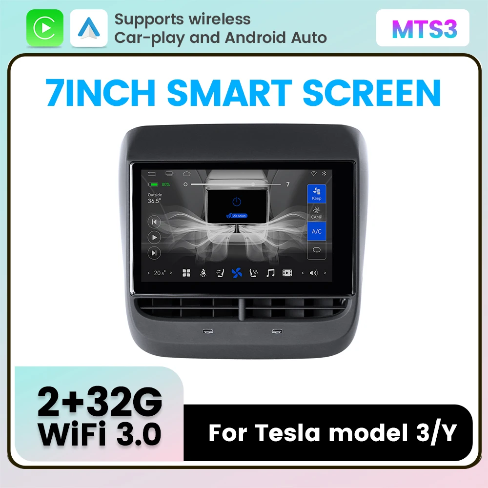 

Car Radio For Tesla model3 Y 7inch smart screen Rear DIsplay Multimedia Player Air Conditioner Control Car-play Android Auto