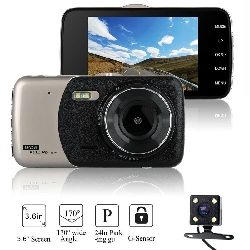 3.6 Inch Dual Lens Camera HD 1080P Car DVR Vehicle Video Dash Cam Recorder G-Sensor