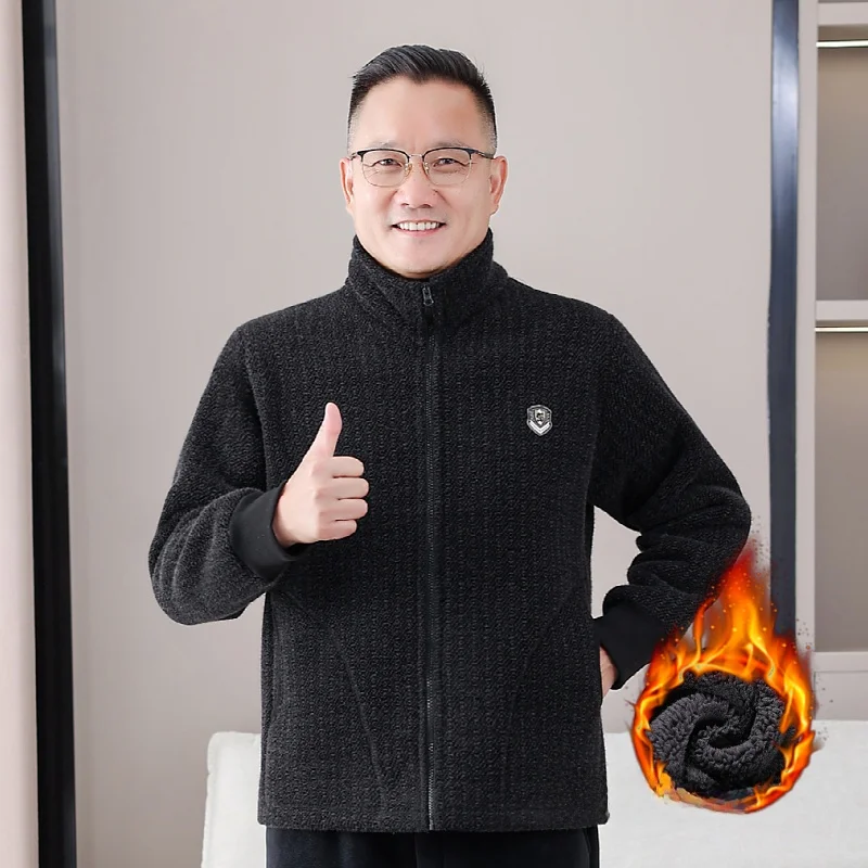 

Thiened Zipper Fce Jaet Зимняя верхняя одежда Теплый кардиган с воротником-стойкой Мужская одежда Осень-зима Dad Sle Busin Ge...