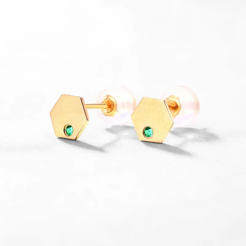 الحد الأدنى هندسية جوهرة المجوهرات مسدس الزمرد الصلبة 14K الذهب وأقراط #2