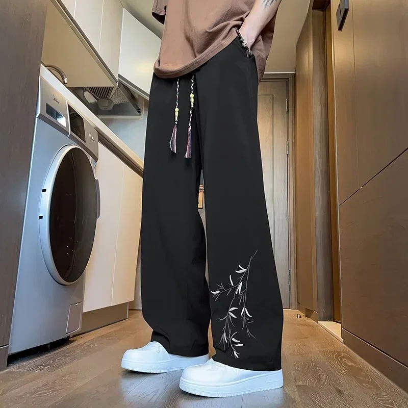 

Новые повседневные брюки с принтом в китайском стиле для мужчин, красивые тонкие брюки, прямые