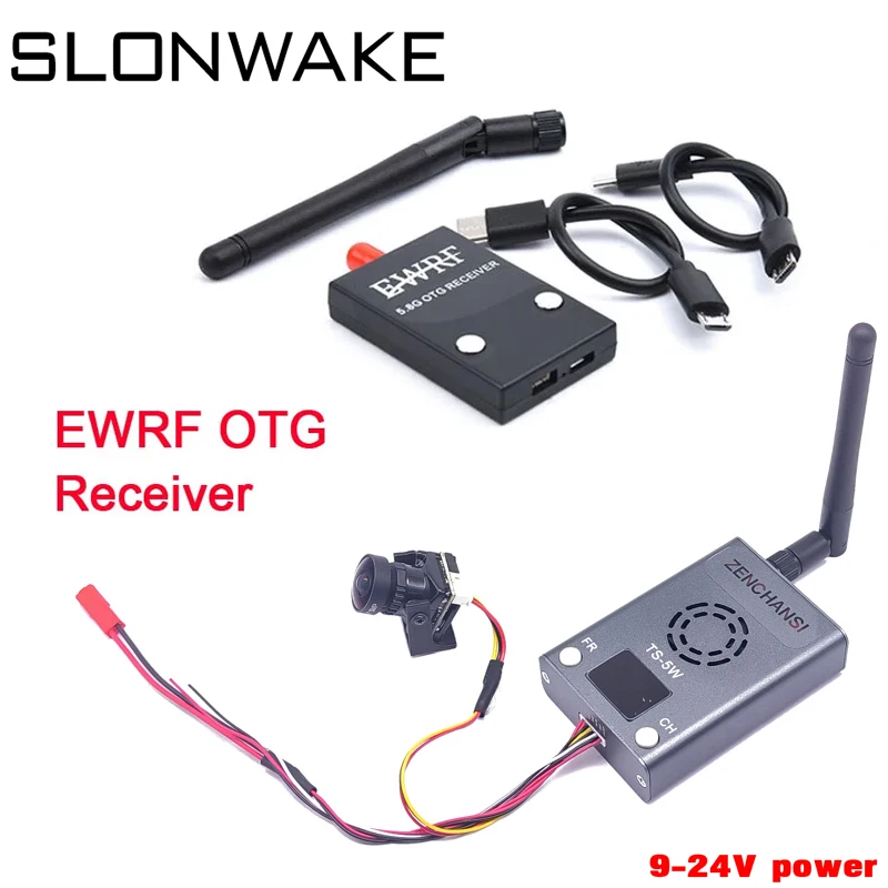 EWRF 5.8G FPV 세트 UVC 리시버 비디오 다운 링크 OTG VR 안드로이드 폰, 롱 RangeTS-5W 송신기 및 CMOS1200TVL 야간 감시 카메라