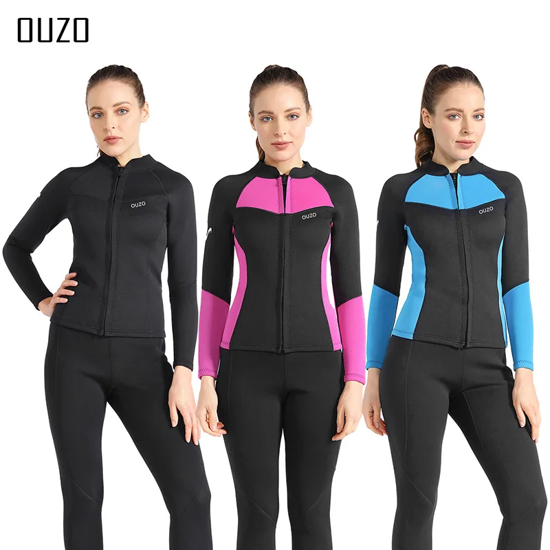 OUZO 1.5mm Women's Long Sleeve Wetsuit Warm Swimming and Surfing Wetsuit Wading Sports Apparel Fishing And Hunting Gear Clothes