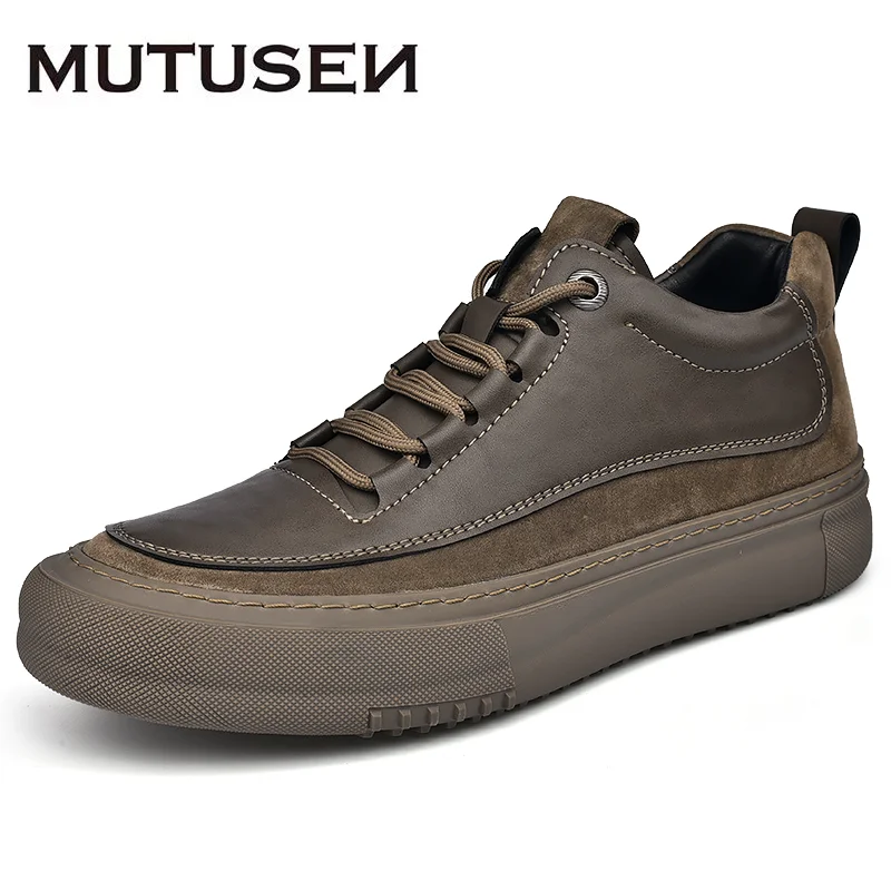 Men's Leather Shoes Comfortable Men Casual Shoes 2023 New Designer Shoes Lace Up Flat Shoes Fashion Sneakers