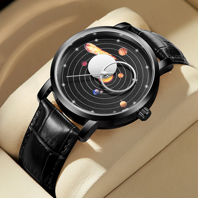 

LIGE брендовые роскошные кварцевые мужские часы, полые повседневные спортивные модные часы для мужчин, водонепроницаемые наручные часы с солнечной системой и кожаным ремешком