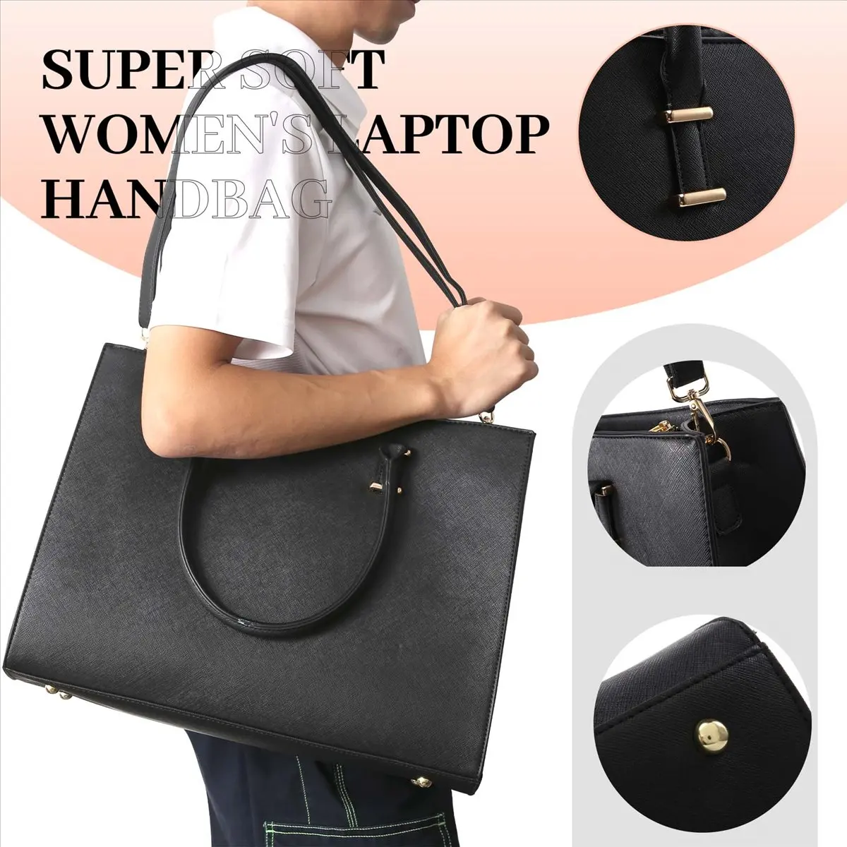 ABQR Laptop Bag Women 15.6-Inch Computer Work Handbag Leather Handbag Business Office Bag