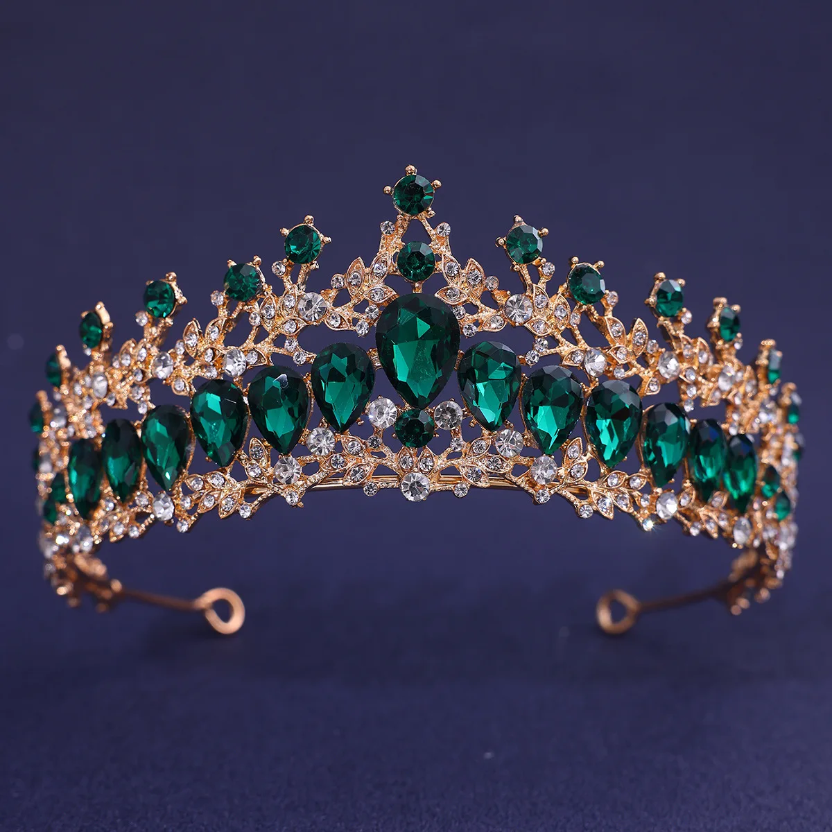 Gold-Tone Emerald Teardrop Tiara Crown - Women Accessories Hair Accessory Fast Ship - 2.5 main image 2